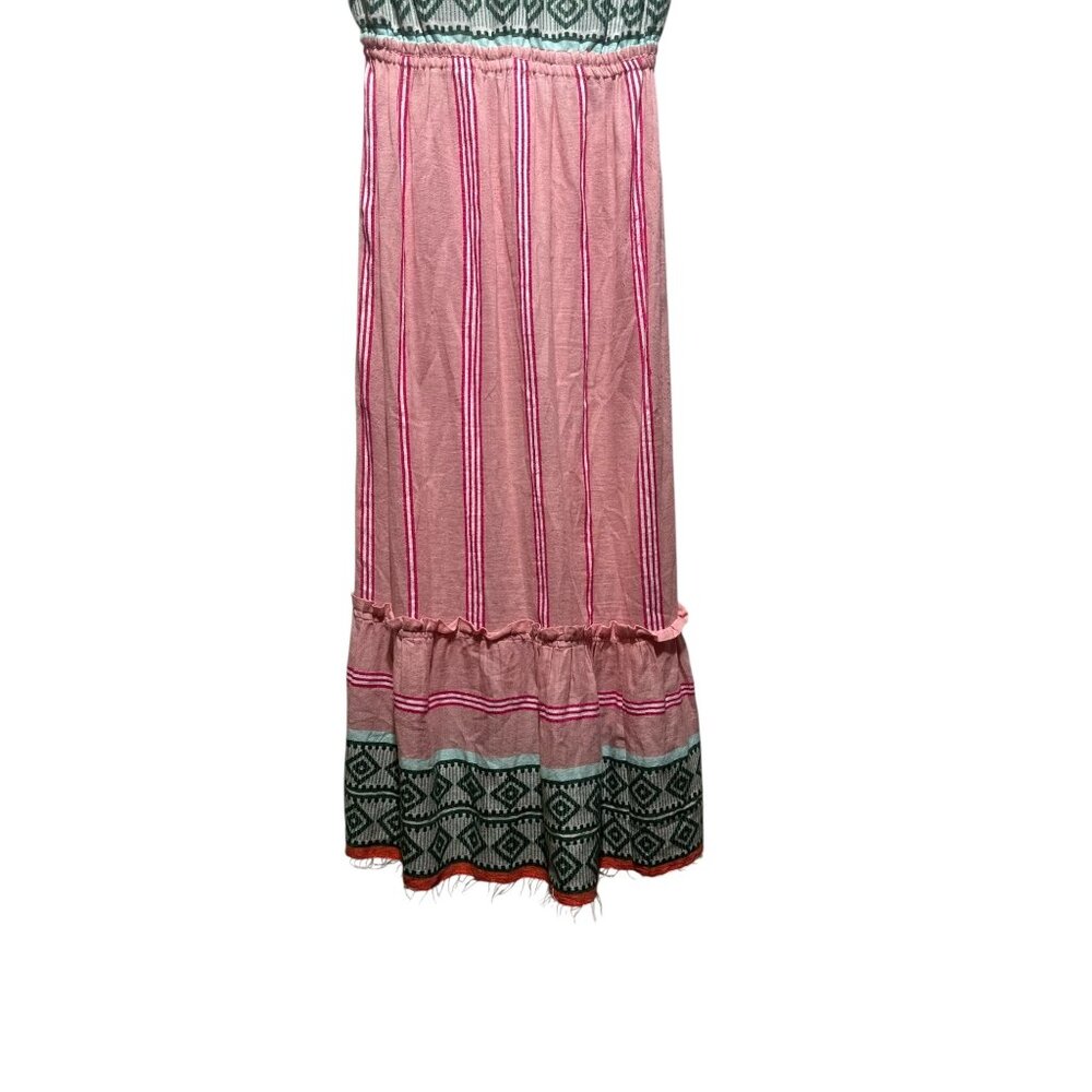 Lemlem Rosa Midi Dress Tunic Women XS Pink Sleeveles Plunge Neck Embroidery Boho - Picture 11 of 16